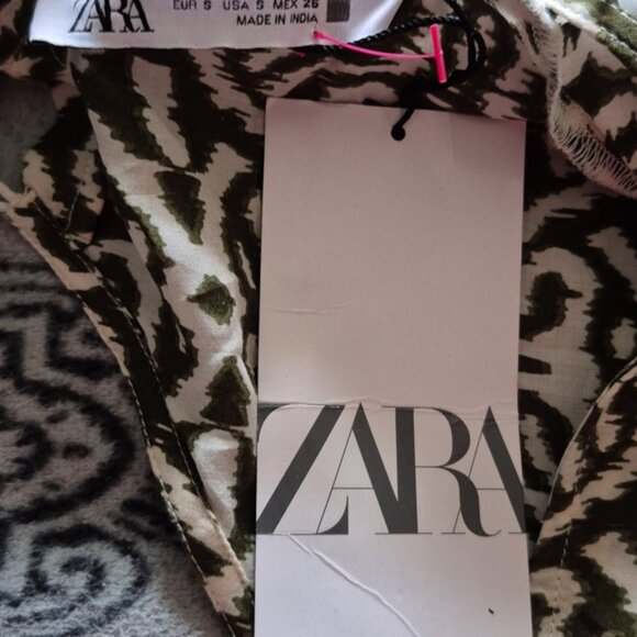 Zara Ecru/khaki Printed Midi Dress NWT - Picture 3 of 4